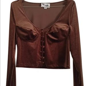 Rouje size 38 Brown Velvet Bustier Button Up Crop Top